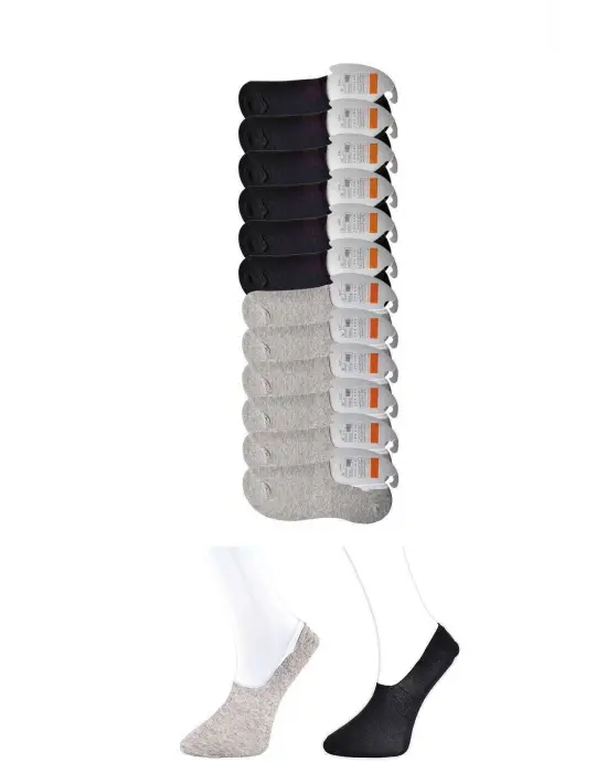 Omarı 12 Çift Siyah ve Gri Erkek Babet Çorap Seti