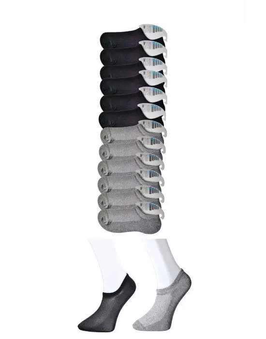 Omarı Görünmez Çorap 12 Çift Siyah ve Gri Erkek