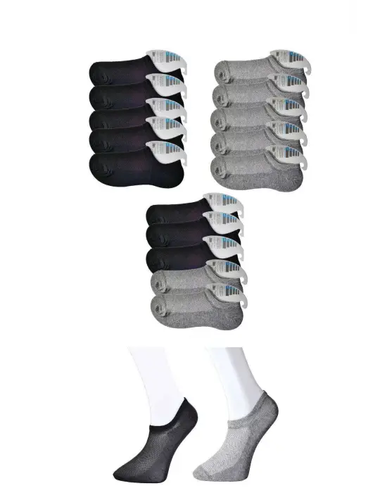 Omarı Görünmez Siyah Gri Erkek Çorap Seti - 15 Çift