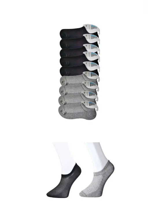 Omarı Erkek Siyah ve Gri Görünmez Çorap Seti