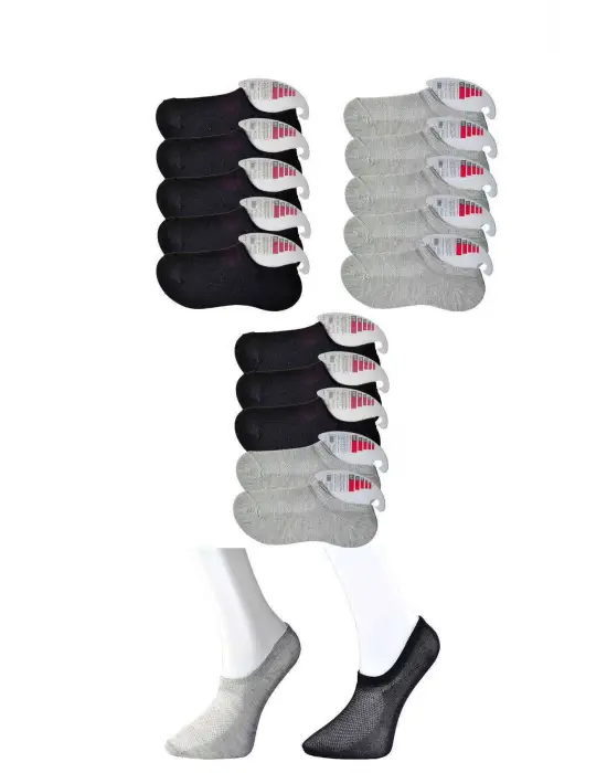 Omarı Siyah ve Gri Kadın Görünmez Çorap Seti