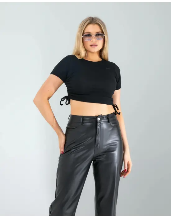 Omarı İnce Bel Detaylı Crop Üst