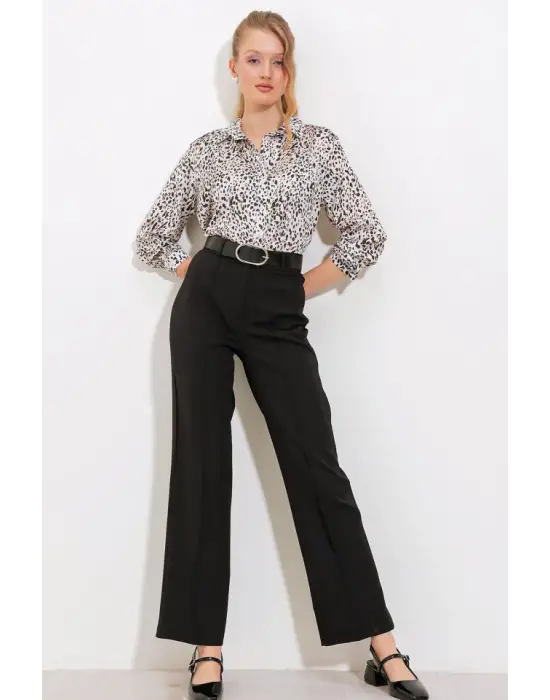 Siyah Yüksek Bel Kumaş Pantolon 6584