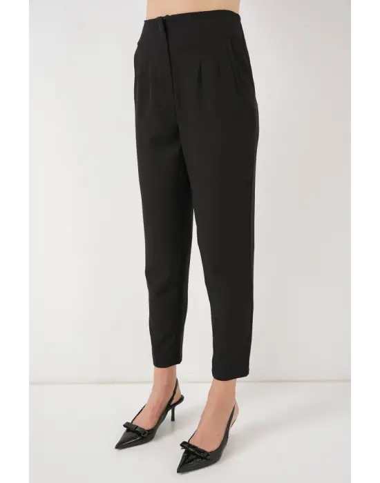 Siyah Yüksek Bel Kumaş Pantolon 6650