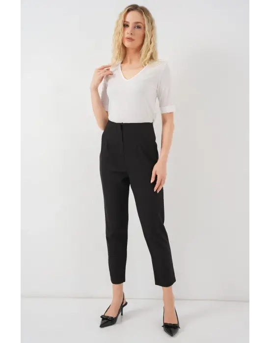 Siyah Yüksek Bel Kumaş Pantolon 6650