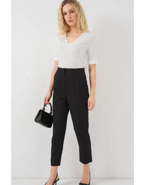 Siyah Yüksek Bel Kumaş Pantolon 6650