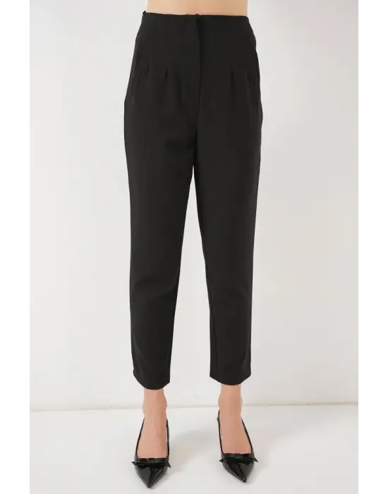 Siyah Yüksek Bel Kumaş Pantolon 6650