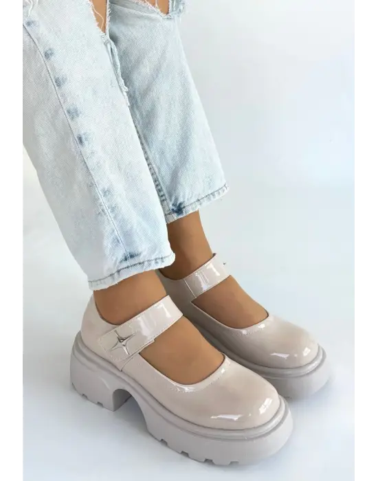 Siyat Bej Rugan Dolgu Topuk Oxford Ayakkabı