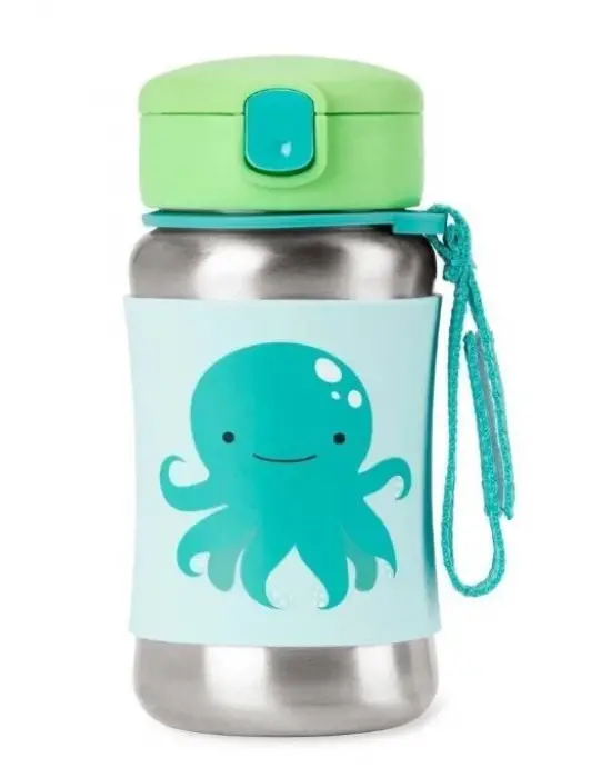 Omarı Renkli Ahtapot Tasarımlı Pipetli Paslanmaz Çelik Suluk 350 ml
