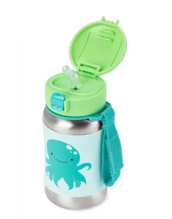 Omarı Renkli Ahtapot Tasarımlı Pipetli Paslanmaz Çelik Suluk 350 ml