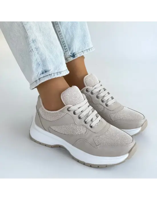 Slar Bej Cilt Bağcıklı Spor Ayakkabı