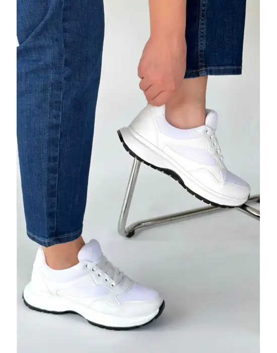 Slar Beyaz Cilt Spor Ayakkabı