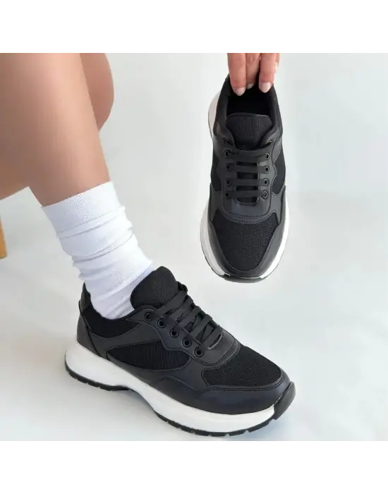 Slar Siyah Cilt Bağcıklı Spor Ayakkabı