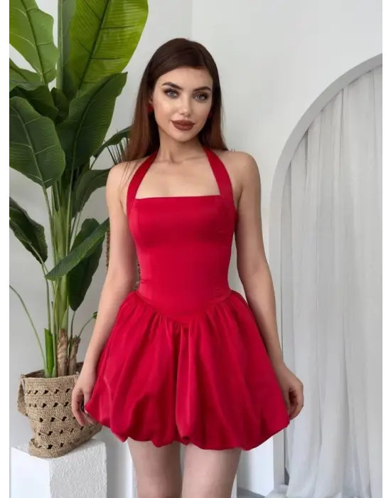 Omarı Siyah Dantelli Mini Elbise