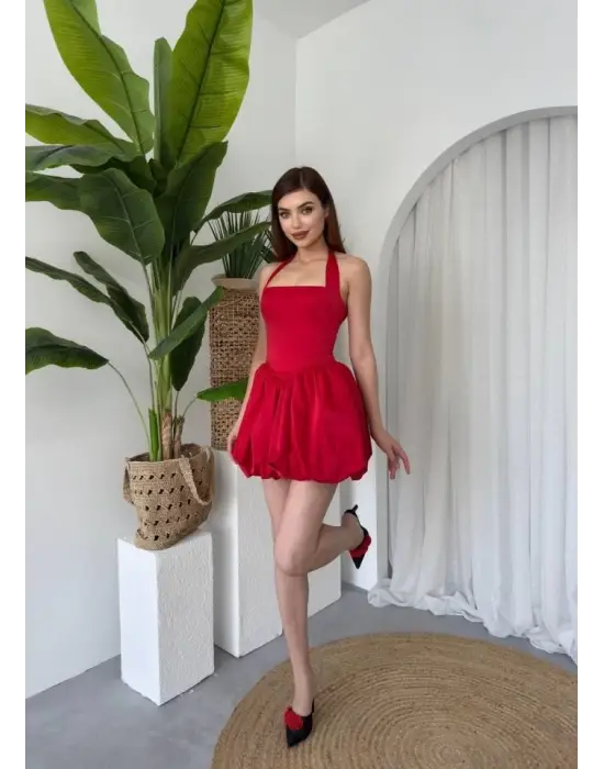 Omarı Siyah Dantelli Mini Elbise