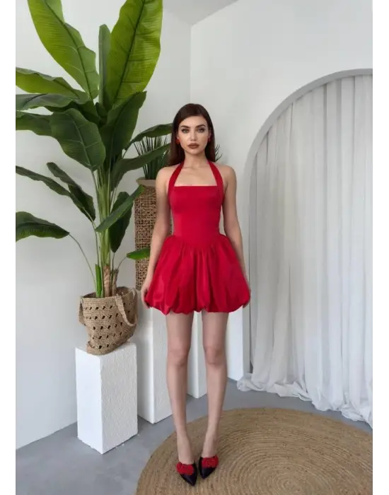 Omarı Siyah Dantelli Mini Elbise