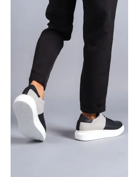 Omarı Yumuşak Süet Erkek Günlük Sneaker Ayakkabı - Siyah/Gri