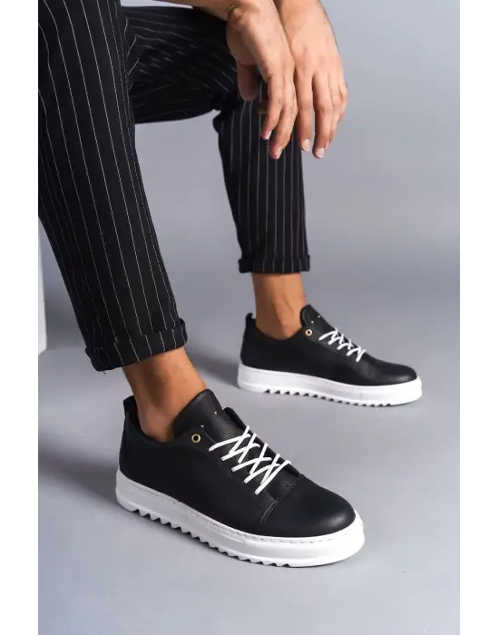 Omarı Cool Bağcıklı Cilt Erkek Günlük Spor Ayakkabı - Siyah