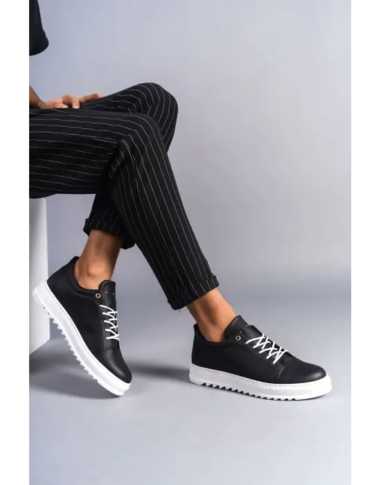 Omarı Cool Bağcıklı Cilt Erkek Günlük Spor Ayakkabı - Siyah