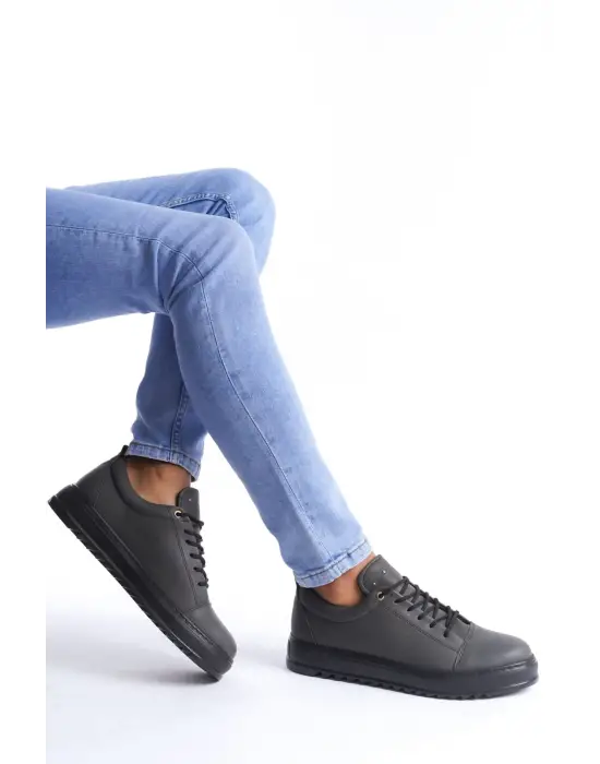 Omarı Cool Bağcıklı Cilt Erkek Günlük Spor Ayakkabı - Füme