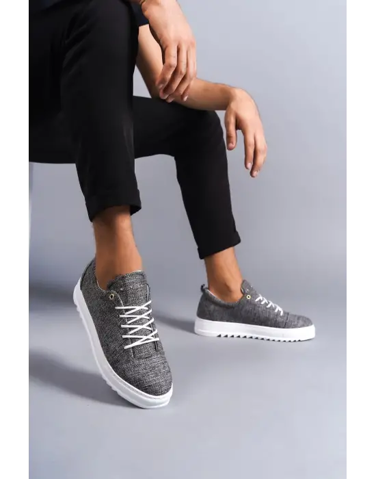 Omarı Cool Bağcıklı Keten Erkek Günlük Spor Ayakkabı - Gri