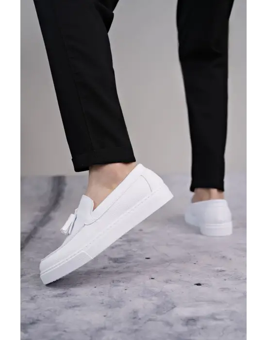 Omarı Püsküllü Beyaz Erkek Günlük Spor Ayakkabı