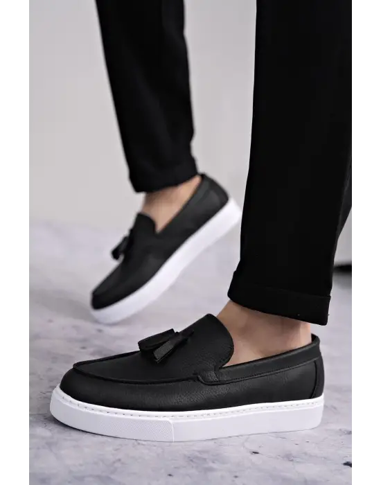 Omarı Püsküllü Bloom Cilt Erkek Spor Ayakkabı Siyah