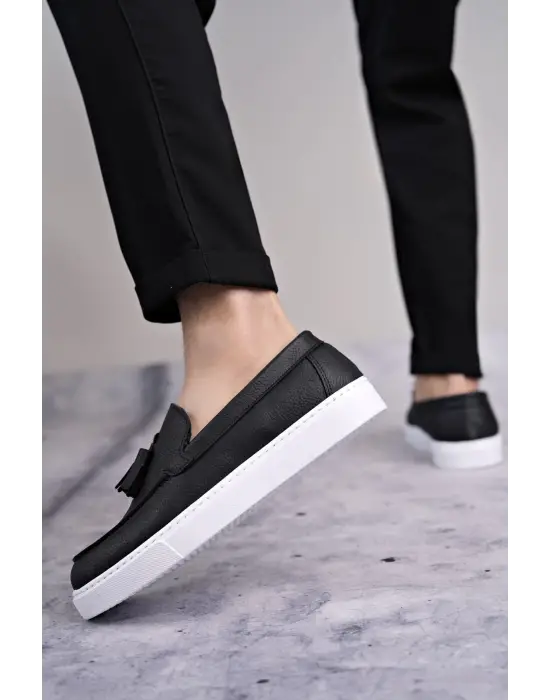 Omarı Püsküllü Bloom Cilt Erkek Spor Ayakkabı Siyah