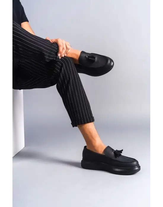 Omarı Cilt Detaylı Bağcıksız Erkek Spor Ayakkabı Siyah