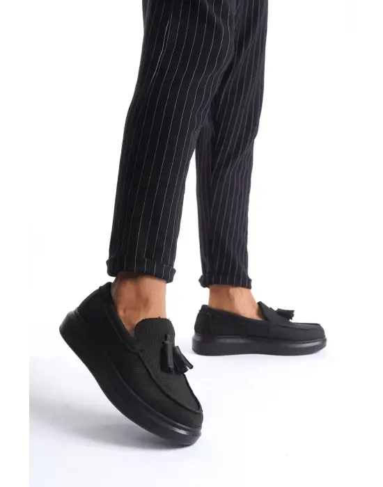 Omarı Püsküllü Keten Erkek Spor Ayakkabı - Siyah