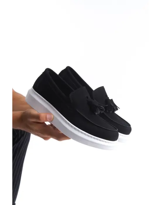 Omarı Püsküllü Süet Erkek Günlük Spor Ayakkabı - Siyah