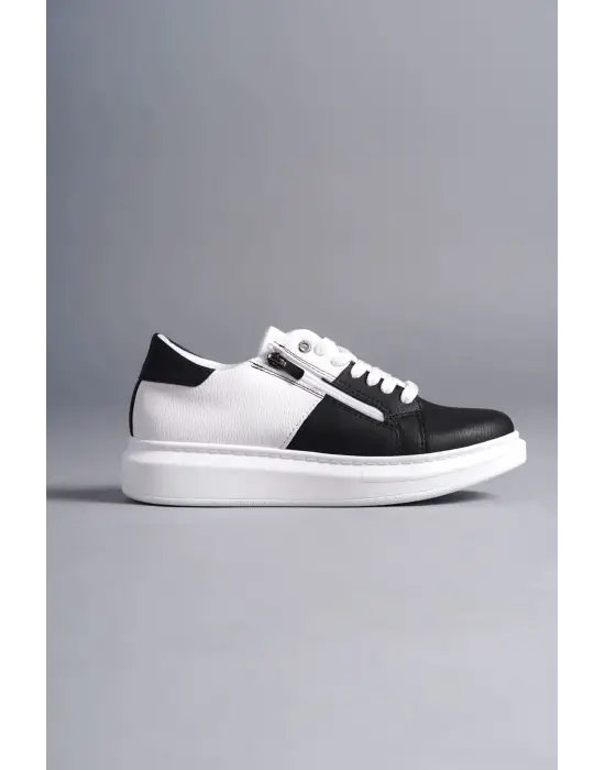 Omarı Warrior Bağcıklı ve Fermuarlı Erkek Günlük Sneaker Ayakkabı - Beyaz/Siyah