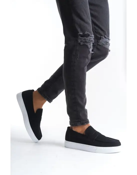 Omarı Siyah Bağcıksız Süet Erkek Günlük Ayakkabı SLW180 Estilo X