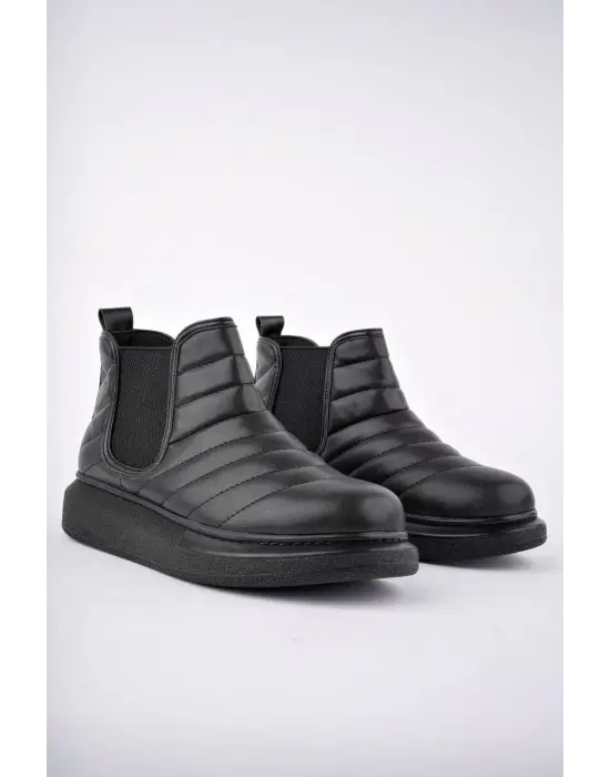 Omarı Siyah Deri Erkek Spor Bot ST Boston Bağcıksız