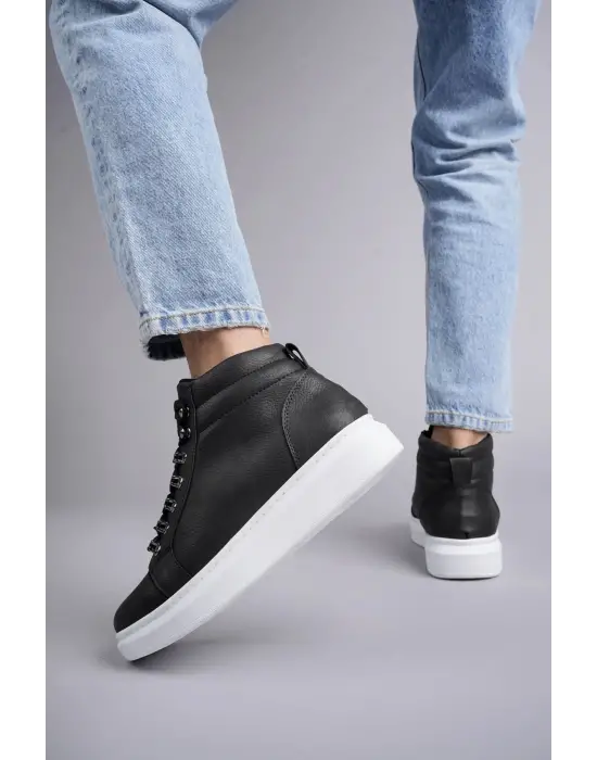 Omarı Bağcıklı Siyah Erkek Günlük Spor Bot