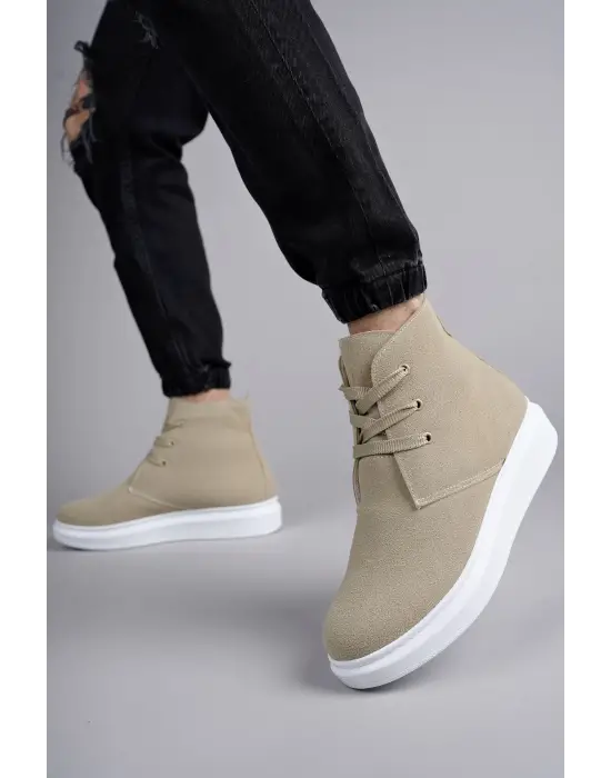 Omarı Yumuşak Süet Erkek Günlük Spor Bot - Krem