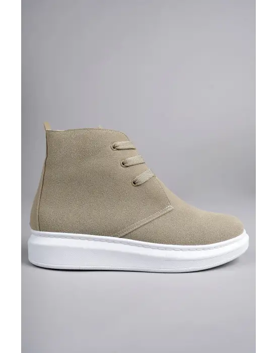 Omarı Yumuşak Süet Erkek Günlük Spor Bot - Krem