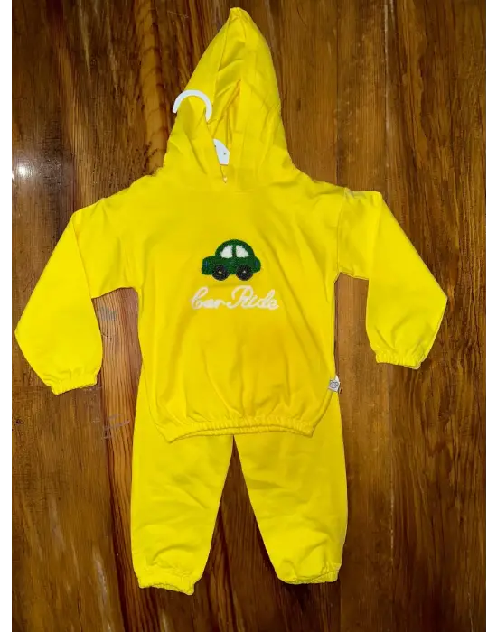 Omarı 6-24 Aylık Araba Desenli Sarı Bebek Takımı