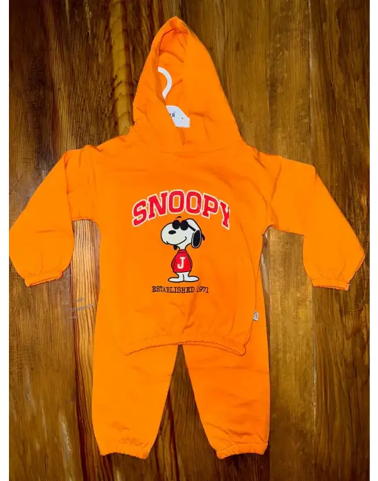 Omarı Sevimli Köpek Desenli Bebek Takımı Turuncu Renkli