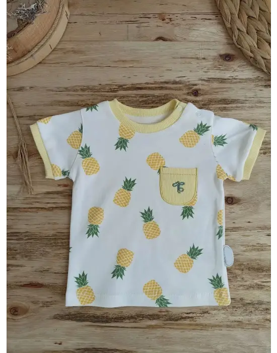 Omarı Ananas Baskılı Bebek Takımı - Sarı Renk 3-12 Ay
