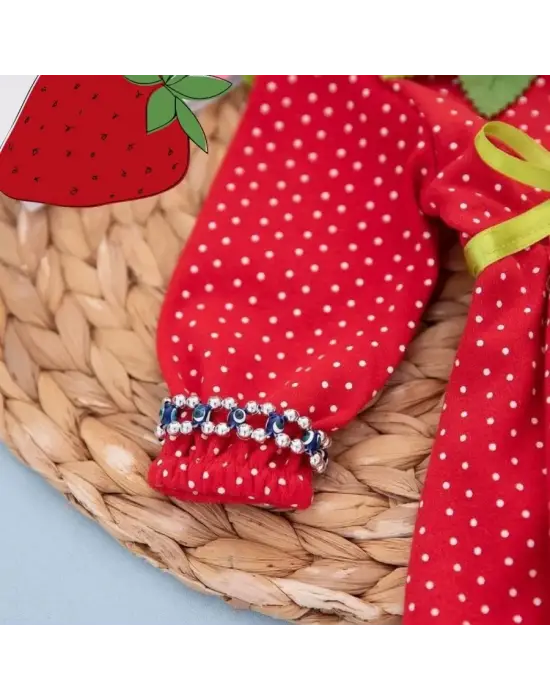 Omarı Çilek Desenli Bebek Tulumu Hediyeli Uzun Kollu - Kırmızı