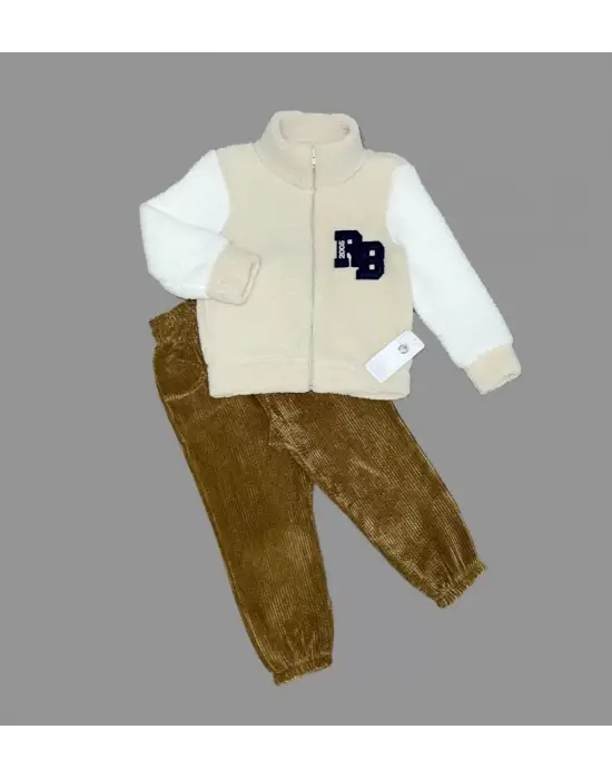 Omarı Çocuklar için Rahat ve Şık 2li Sweat Takım - Bej
