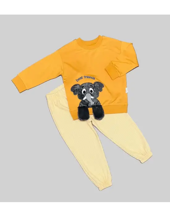 Omarı Renkli Desenli 2li Çocuk Takımı - 1-2-3 Yaş Jumper ile Pantolon