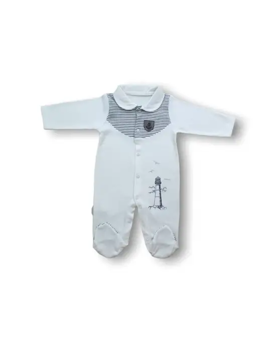 Omarı Deniz Feneri Nakışlı Erkek Bebek Patikli Tulum