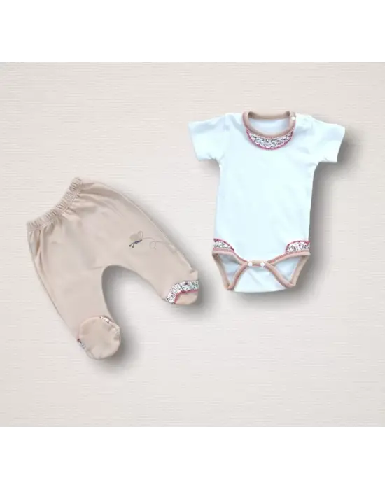 Omarı Erguvan Nakışlı Kız Bebek 10lu Zıbın Takımı - Nar Çiçeği