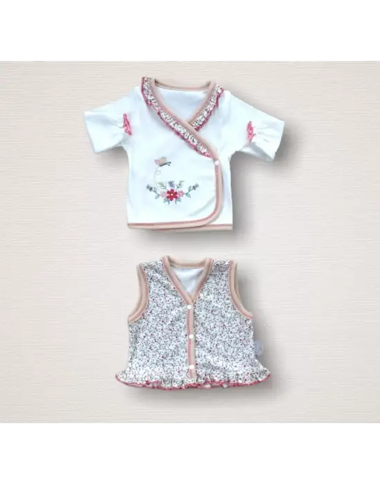 Omarı Erguvan Nakışlı Kız Bebek 10lu Zıbın Takımı - Nar Çiçeği