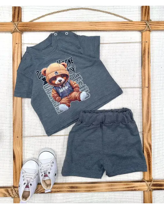 Omarı Dansçı Ayıcık Desenli Bebek Erkek Tişört Takımı