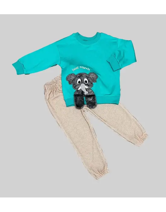 Omarı Filli Desenli Likra Penye Çocuk Takımı Mint Yeşili