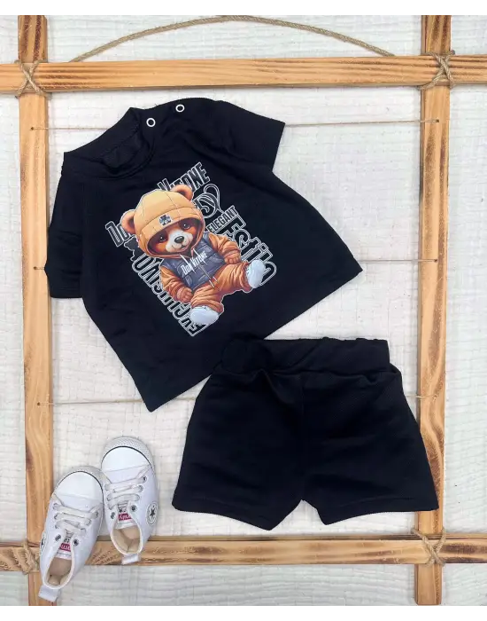 Omarı Dansçı Ayıcık Desenli Bebek Erkek Tişört Takımı