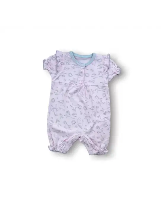 Omarı Sevimli Balon Desenli Kız Bebek Tulumu Pembe